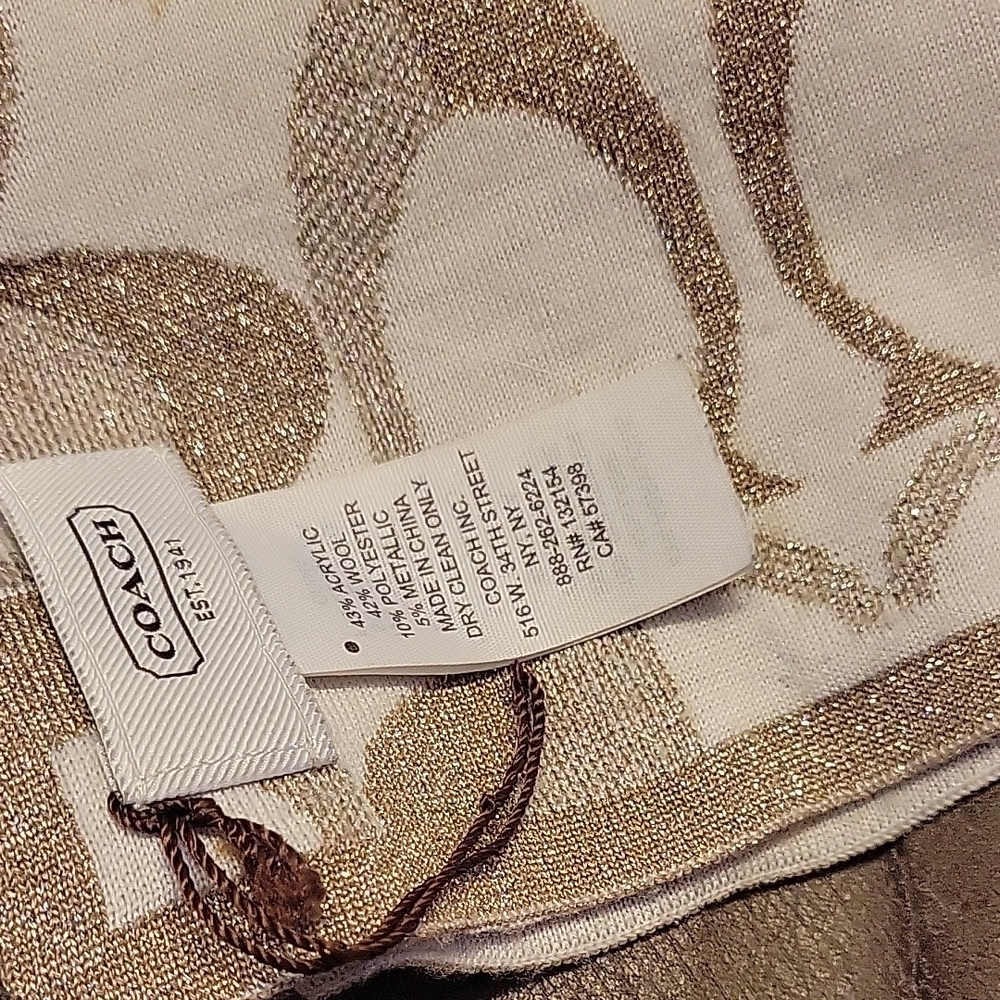 Coach cream and gold metallic, monogram, reversible scarf - Picture 4 of 5